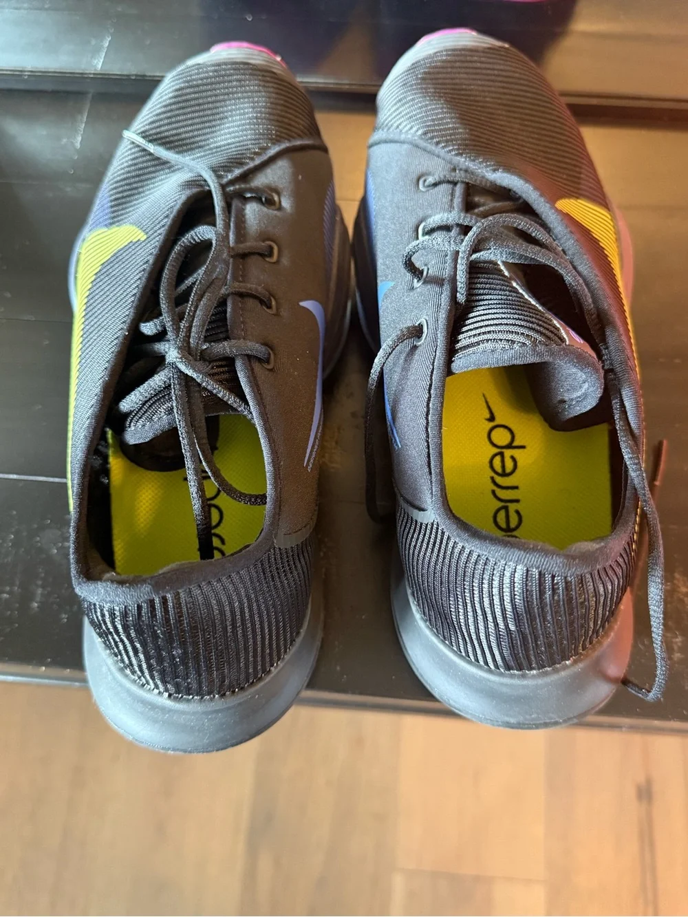 Nike Women’s Air Zoom Super Black Athletic Shoes with Yellow and Pink Accents
